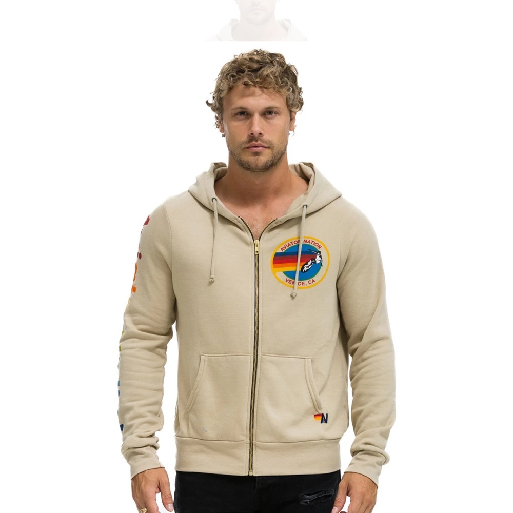 Aviator Nation Sand Zip Up Sweater with Colorful Graphic